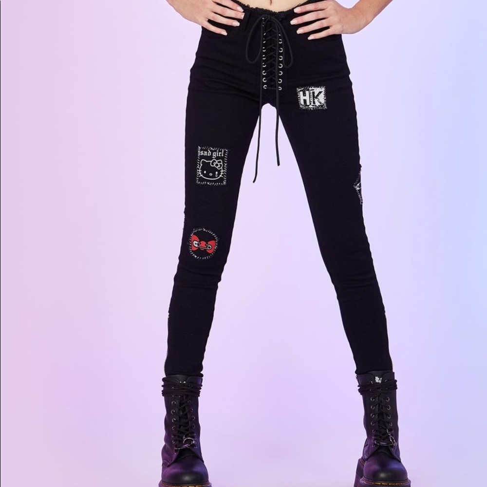 Dolls Kill x Hello Kitty Hostile Patchwork Pants